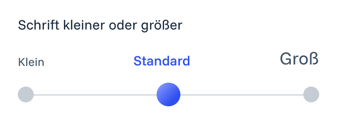 The text-size control: small, standard, large